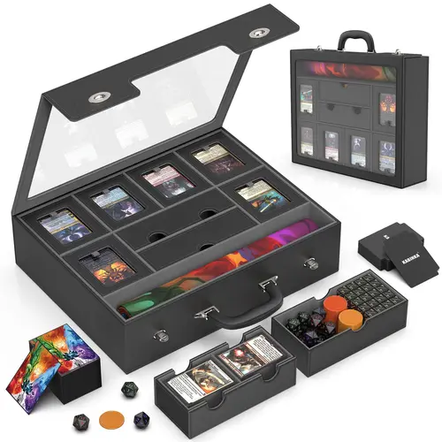 Kabinka MTG Commander Patented Lockable Multi-Compartment Trading Card Storage Box with Handle, Modular 9-in-1 Design, Dice Tray, Sideboard, 6-Deck Capacity, 6 Magnetic Holders, 100CT Sleeves, Playmat, Card Hobby Box,sohochic
