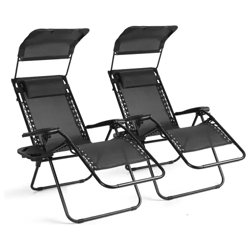 VOWNER 2PCS Folding Zero Gravity Chair Outdoor,Recliner with Adjustable Positions,Canopy Shade, Headrest,Tray