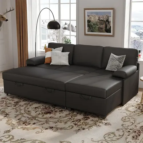 COPIAE 80in Upholstered Sectional Sofa - L-Shaped Reversible Chaise with Pull-Out Bed, Hidden Storage, Removable Armrest & Pre-Cut Parts for Living Room Bedroom,sohochic