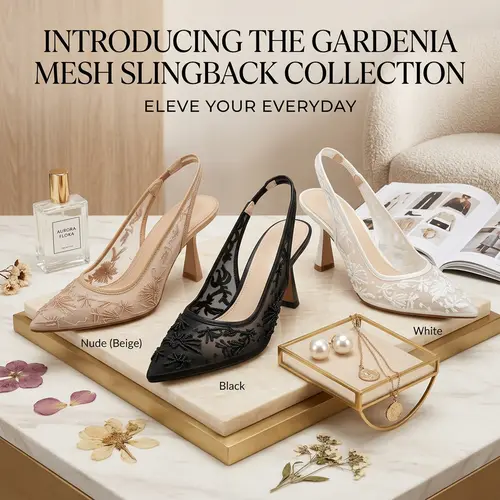 Women's Elegant Embroidered Pointed Toe Slingback Pumps - 2.95-inch Mid-Heel Sheer Mesh Slip-On Footwear for Bridal Wedding Evening Events,sohochic