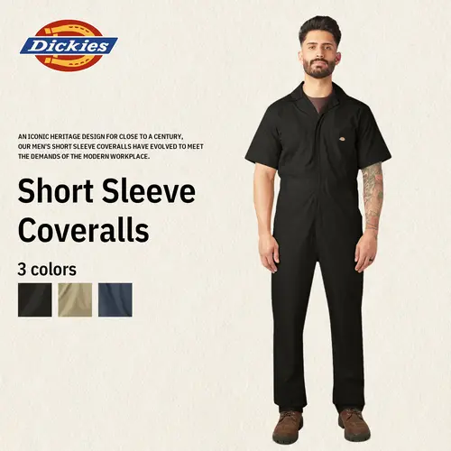 Dickies | Short Sleeve Coveralls, Men's Sleeve Workwear,Lightweight Design,Worn Over Everyday Clothes, Elastic Waist Inserts, Wrinkle-resistant Fabric, Easy-care Finish, With Large Back Pockets