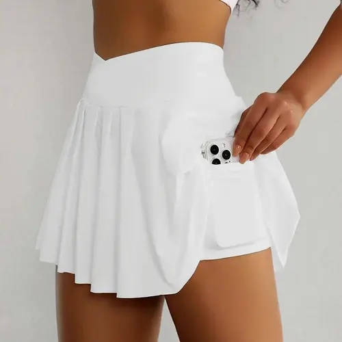 Women's 2 in 1 Pocket Pleated Skort, Casual Solid Color Skorts for Summer, Ladies Bottoms for Daily Wear, Casual Comfy Skorts, Pocket Design Skort