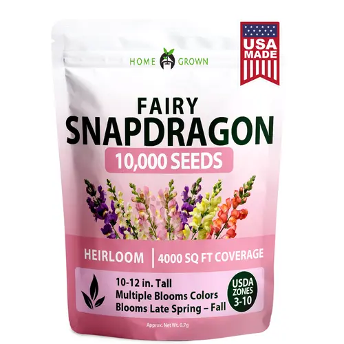 Home Grown Dwarf Fairy Snapdragon Seeds Mix - Antirrhinum majus Vibrant Cool Season Flowers, 10-12 in. Plants, Easy-to-Grow Long Bloomer, High Germination Performance, Attracts Bees/Butterflies/Hummingbirds, For Fuller More Uniform Garden Edging