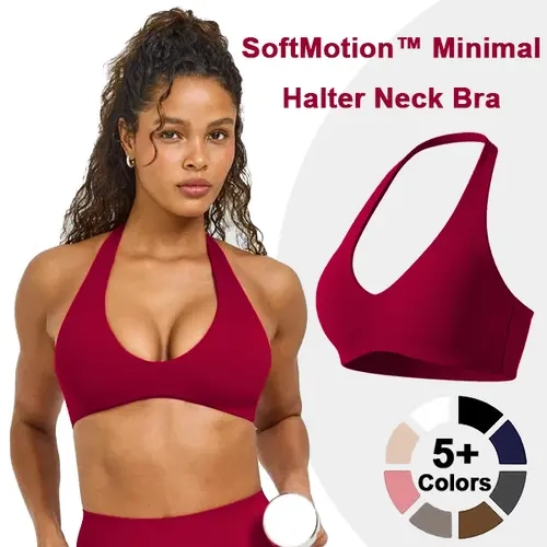 GYMER Women's Seamless Halter Neck Sports Bra Open Back Padded Low Impact Fitness Gym Bralette Soft Workout Activewear Top Hybrid Sports Bra #BackToSchool