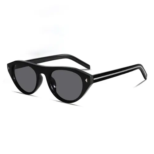 New Cat Eye Sunglasses for Women Trendy Fashion Black Metal Oval Shades Stylish Eyewear Sun Glasses