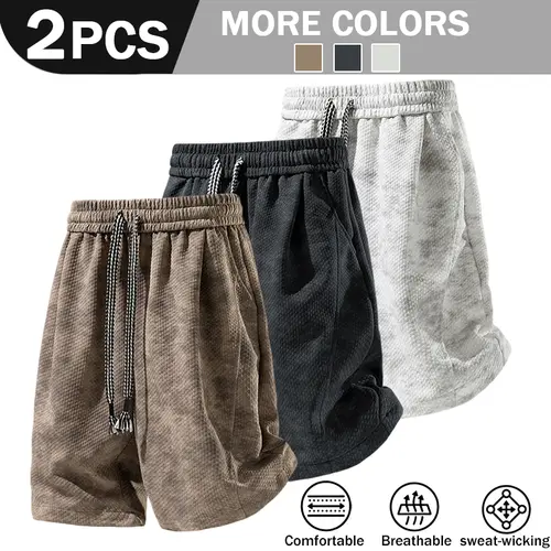 New men's retro textured drawstring shorts, summer tie dye gradient loose casual trend versatile shorts