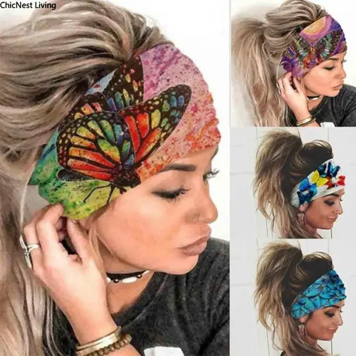 Women's 4-Pcs Boho Wide Elastic Headbands - Soft PU Leather, Breathable, 6.1*9.3 Inches, Casual, Skin-Friendly, Stretch Accessory for Daily Wear, Yoga, Beach