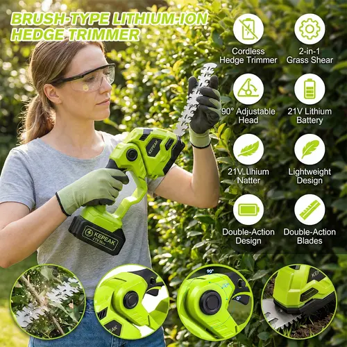 【SUMMER SALE】Cordless Hedge Trimmer 21V with Battery and Charger, 220mm Electric Bush Trimmer, Portable Garden Shrub Trimmer with Storage Bag