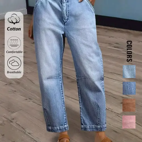 Women's Casual Elegant Light-Washed Tapered 7/8 Length Denim Jeans With Pockets, Four-Season Essential, Slim-Fitting Plain Design, Fashionable Ladies' Clothing, Womenswear