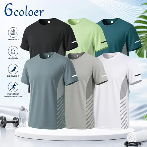 Men's lightweight round neck short sleeved shirt, summer fashionable men's clothing, sports and fitness exercise, outdoor running and playing ball, basic versatile style, lightweight, breathable and comfortable,summerwins,training,lightweight breathable s