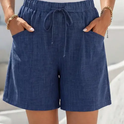 Women's Basic Solid Color Waist Belt Pocket Loose Casual Fashionable Shorts Summer Comfortable Breathable High-Waisted Daily Casual Shorts, Women's Loose Fit Short Pants