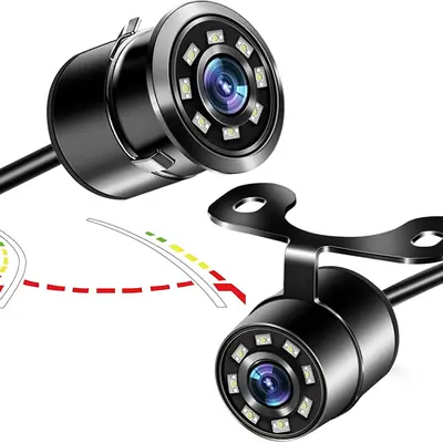 Backup Camera for Car, 8 LED Lights Super Bright Night Lamp Rear View 140° Dynamic Path Guide Line Waterproof Reverse Back up Camera Systems Flush Mount for Vehicle Truck SUV RV Van Travel Trailer