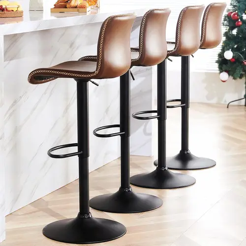 FIRAVOE Bar Stools Set, Swivel Counter Height Barstools with Back, Adjustable Height 24" to 32", Brown Faux Leather Bar Chairs for Kitchen Island  (24'' to 32'')