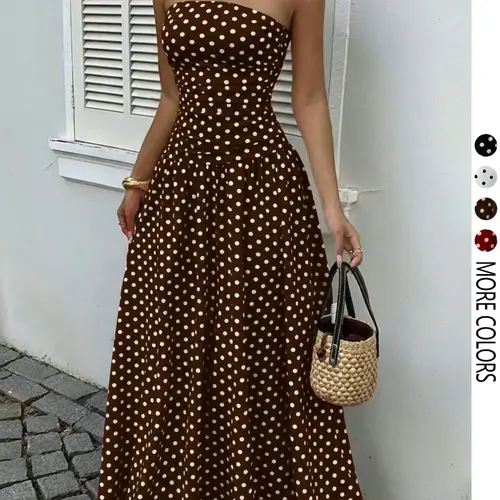 Women's Elegant Chic Fashion Polka Dot Strapless Dress, Elegant Formal Style Stylish Sleeveless Maxi Dress for Parties and Casual Wear Womenswear, Elegant Evening Dress, Formal Dress, Dresses for Party