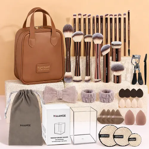 MAANGE 45PCS Professional Makeup Brush Set with Bag – Full Face Makeup Brush Kit with Sponges & Powder Puffs, Soft Multifunctional Cosmetic Brushes for Powder Liquid Cream, Gift Idea for Women#SummerWins,sunscreen,sohochic
