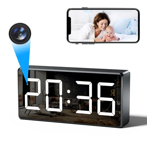 Camera Clock WiFi Camera Covert Nanny Video Recorder 4K Wireless Nanny Cam Indoor Home Office Security Night Vision Motion Detection, Surveillance, Monitor