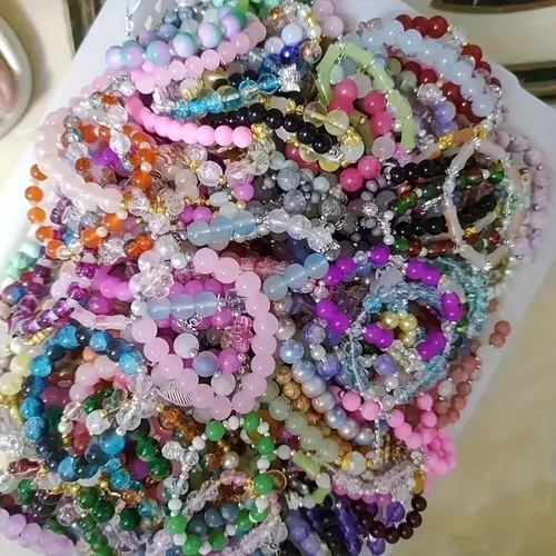 35pcs Handmade Glass Bead Bracelet Stacks Set - Multicolor Cracked Elastic Stretch Bangles, Vibrant & Pastel Smooth Spherical Beads, Handmade Accessories for Teens, Casual/Party Use, Jewelry Gift for Family & Friends,sohochic