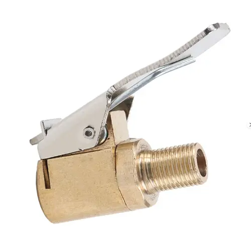 2/4-Pc Pack Brass Locking Air Chuck with Clip Adapter Fit - Tire Repair Tools, Portable Tire Inflator Hose Connector, Secure Hose Lock, Durable Corrosion-Resistant Brass Body, Easy On/Off Clamp, Fits Most Standard Valve Stems, Automotive Car Accessory