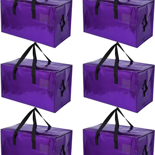 6 Pack Moving Bags Heavy Duty, Extra Large Moving Bags, Moving Supplies, Storage Bags with Handles and Zippers, Waterproof Totes for Storage Space Saving Packaging Shipping and Travel(Purple) summerwins,summerwins