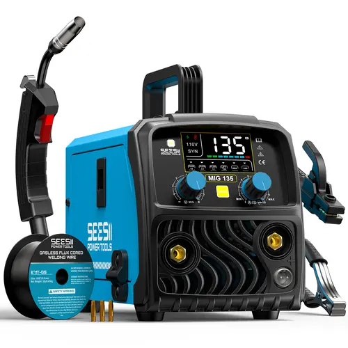 【DealsForYou】SEESII MIG 135 3-IN-1 Welder, Flux MIG/Stick/Lift TIG Welding Machine, 110V, Digital Control, Welds Up to 5/16" (8mm), Portable 7.7lbs Lightweight Welder with 6.5FT Torch & Complete Kit#fathersdaygift