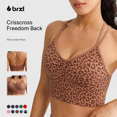 BRXL  Lycra Fabric Sports Bras for Women Longline Crisscross Back Sport Bra Light Impact Strappy Workout Bra Top with Removable Pads,sohochic