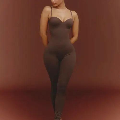 Women's Fashion Minimalist Basic Solid Color Fitted Bodycon Cami Jumpsuit with Detachable Straps, Ideal for Date & Everyday Wear, Comfortable Stylish Summer Wear