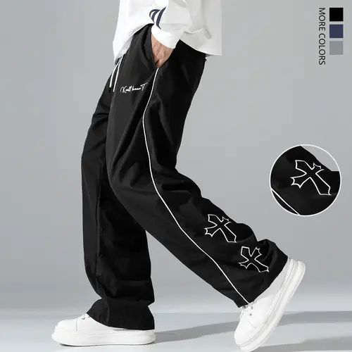 Men's Baggy Sweatpants - Contrast Piping, Quick Dry, Loose-Fit Athleisure Gymwear, Activewear Bottoms, Athletic Bottoms, Mens Clothing, All-Season Daily Wear, Machine-Washable Sport Joggers, Men's Stuff,travel essentials,camping essentials, Male Clothing