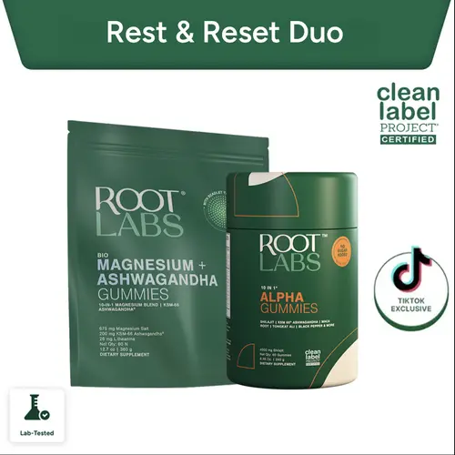 Root Labs Alpha + Liposomal Magnesium Ashwagandha Gummies Bundle | Day & Night Wellness Stack | 4000mg Shilajit with ShilAbsorb® + Liposomal Beadlet Technology | Energy, Deep Sleep & Recovery | 60+60 Gummies