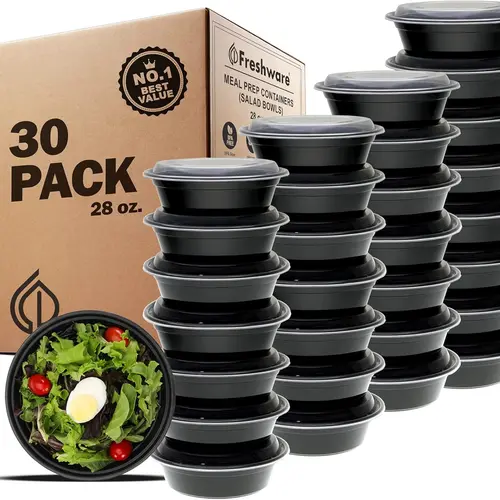 FRESHWARE 28oz Durable Solid Plastic Airtight Food Storage Containers & Bowls (30 Pieces) - Reusable Lids, BPA-Free, Food-Grade, Microwave/Dishwasher/Freezer Safe, Stackable for Fridge Organization, Packing Lunch for My Kid, Gym Healthy Meals