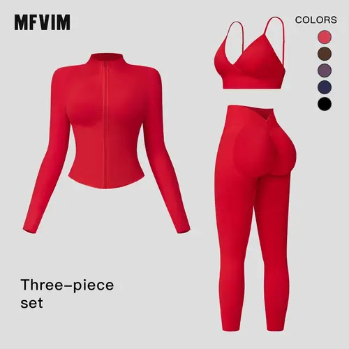 MFVIM Women’s 3 Piece Gym Clothes Set V Waist Tummy Control Long Pants, Sports Breathable Lightweight Athletic Outfits for Yoga, Gym, Athleisure & Athletic Workout Clothing,summerwins,travel essentials,camping essentials,sohochic