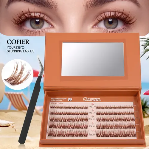 Brown Lash Clusters Kit – Natural, Cat Eye & Fuzzy Styles, Easy to Apply #Summervibes