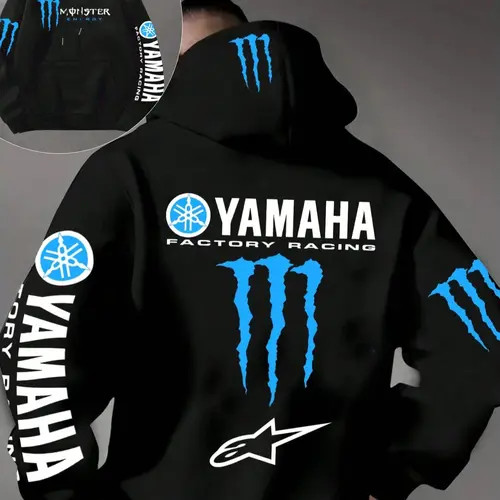 Men's Casual Sport Hoodie, Hip Hop Style, Comfortable Fashion, Yamaha Racing Monster Energy, Fall & Winter Long Sleeve Pullover