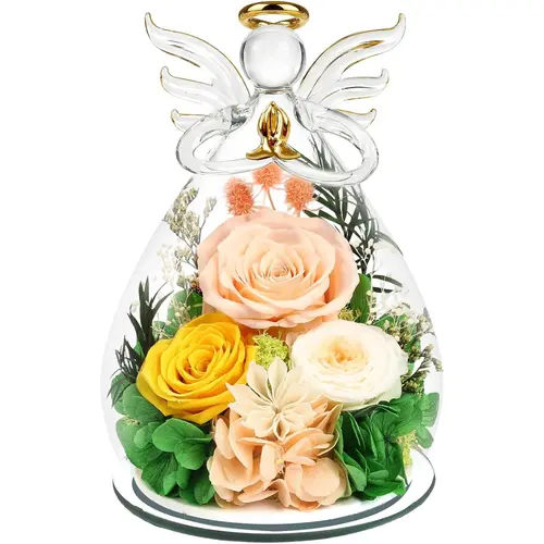 Handmade Charm Preserved Rose Decor with LED Light, 3 Roses in Glass Angel Dome Figurine, Women's Gift for Christmas Birthday Anniversary, Bouquet campingessentials