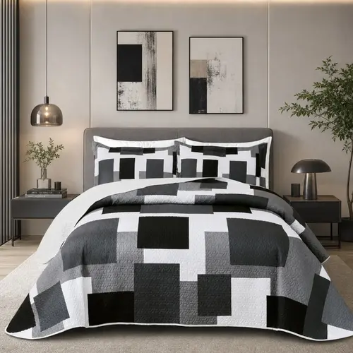 3 Piece Quilt Set Geometric Reversible Bedding Set Microfiber Lightweight Bedspread Coverlet with 2 Shams Modern Bed Covers for All Season summerwins,back to school,back to school shopping,home decor,sohochic