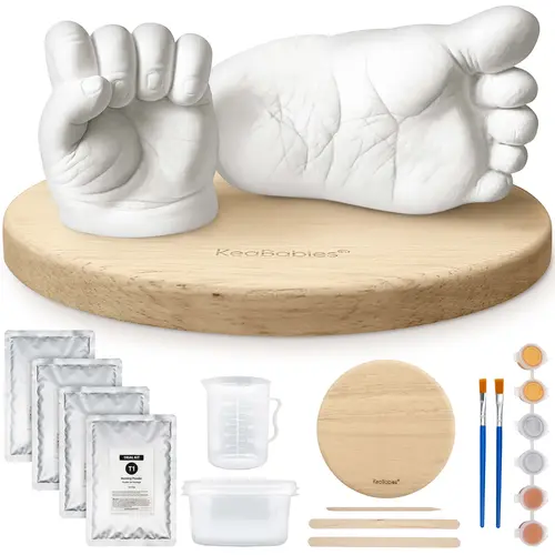 KeaBabies Baby Casting Kit Hands and Feet Mold - 3D Newborn Hand Casting Kit & Stylish Wood Base, Easy DIY Infant Foot Molds 0-9 Months, First Christmas & Baby Keepsake Shower Gifts