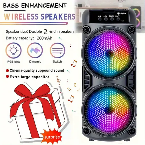 Portable Bluetooth Speaker with LED Lights - Mini Compact Rechargeable Device with USB Type-C Port, TF Card Slot, Wireless Pairing for Outdoor Activities, Party Vibes, Outdoor Wireless Speakers