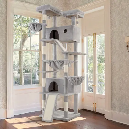 HOOMIC 81in Large Cat Tree Tower, Multi-Level Climbing House with Condo, Hammock & Scratching Post, Wide Base for Big Felines, Grey/Beige/Dark Blue/Pink/Leopard Print/Black Dots#TikTokShopDealsforYouDays#DealsforYouDays#Summervibes#Summergarden