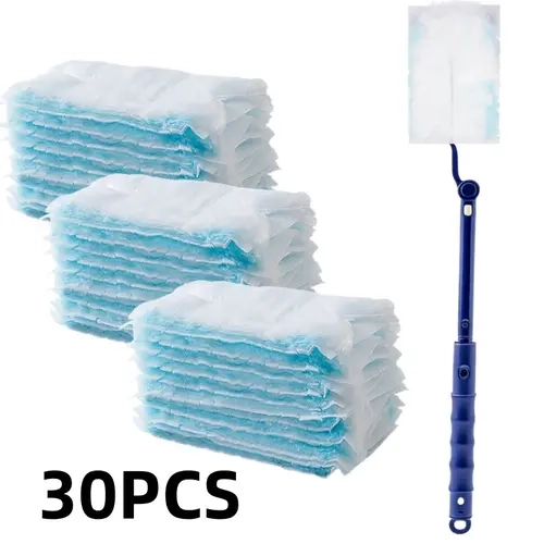 Humwam Disposable Microfiber Duster Set - 30 Durable Heavy Duty Refills, 90cm Extendable Handle, Ultra-Fine Heads, Microfiber Towel Included, for Home Cleaning & Housekeeping Supplies