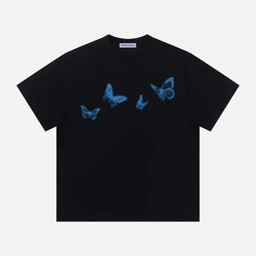 Aelfric Eden Blurring Butterfly Print Tee Oversized Fit Blurring Butterfly Graphic Psychedelic Print Y2K Unisex Streetwear Top,sohochic