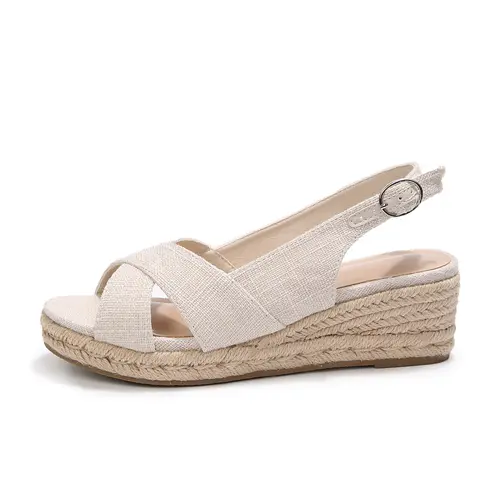 Women's Mysoft Low Wedge Sandals - Stable Low Platform, Open Toe, Ankle Slingback Strap, Criss Cross Slip-On, Casual Wear Summer Walking Footwear tiktokshopbacktoschool, Wedges,back to school,back to school haul,sohochic