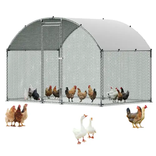 VEVOR Galvanized Coated Metal Walk-in Chicken Coop, 9.8x6.5x6.5ft Large Pen with Cover & Dome Roof, Hexagonal Protective Mesh, Secure Lock, Wind-Resistant, 4-Sided Ventilated, Easy Installation Outdoor Poultry Home for Backyard Ducks, Farm Supplies