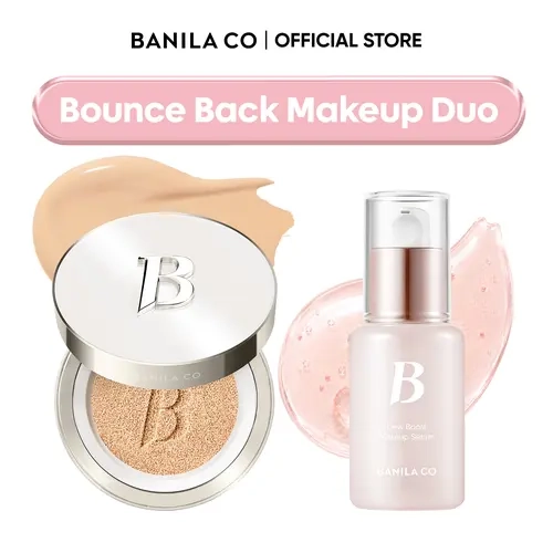 [NEW] BANILA CO Bounce Back Makeup Duo | Base Makeup Serum & Cushion Foundation Set | Hydrating Glow Base Primer + 20 Inclusive Shades Long-Wear Full Coverage Cushion