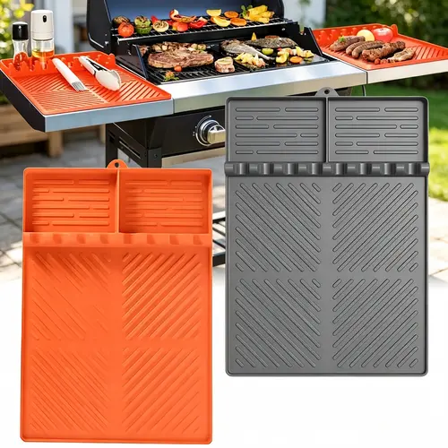 Blackstone Griddle Silicone Side Shelf Mat (16×11.5in) – Heat-Resistant BBQ Utensils Holder with Grease Catcher, Stable Non-Slip Spatula Rest & Fork for Outdoor Cooking, Ideal for BBQ Lovers, Home Essentials sohochic