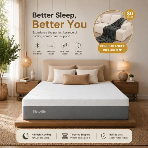 Cooling Gel Memory Foam Mattress&Fiberglass-Free - Medium Plush Feel with Motion Isolating, Bliss, King/Queen/Full/Twin, Egg Crate Design, 10/12 Inch ,Easy Maintenance Cooling Technology, queen size mattress,Back To SchoolBack To SchoolBack To School