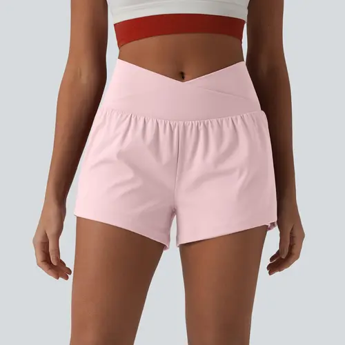 Halara SoftlyZero™ Airy Crossover High Waisted 2-in-1 InstantCool Yoga Shorts 3'' with Pockets #BackToSchool