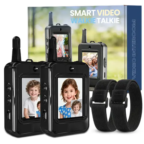 Kids' 2-Pack Black Rechargeable Wireless Video Walkie Talkies - Handheld Remote Intercom with Batteries, Indoor Outdoor Fun, Outside Camping Hiking Toys, Cool Gifts for Kids Ages 3-12