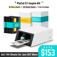 Liene PixCut S1 Inspire Kit - All-in-One Color Sticker Printer & Cutting Machine, Thermal Dye-Sublimation Photo Printer, 300 DPI, Color Label Maker with 180 Sheets (36 Photo + 144 Sticker Paper), TikTokShopDealsforYouDays, SummerWins