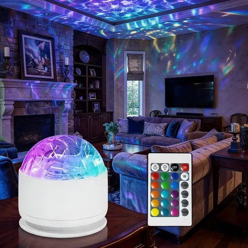 [Fast Shipping] 2 Scene -Ocean Wave & 3D Water RippleProjector Light-EasterEggLight 16-Color Round Lamp withControl, Relaxation & Romantic Night Ambience BackToSchool