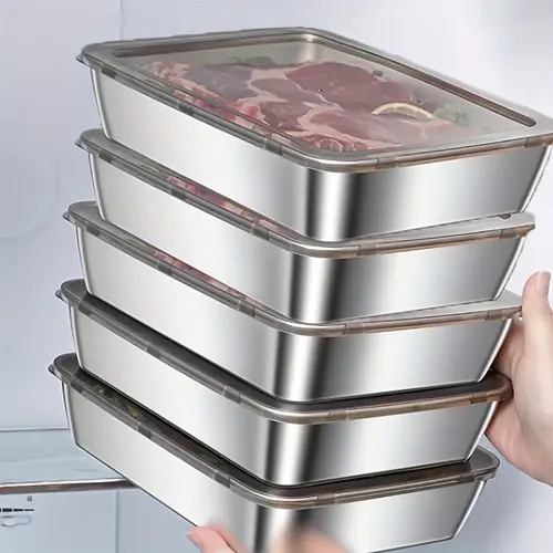 5-Piece Stainless Steel Kitchen Food Storage Containers, Airtight Leak-Proof Stackable Reusable Easy-Clean Utensils for Refrigerator, Meal Prep, Portable Lunch Boxes,sohochic