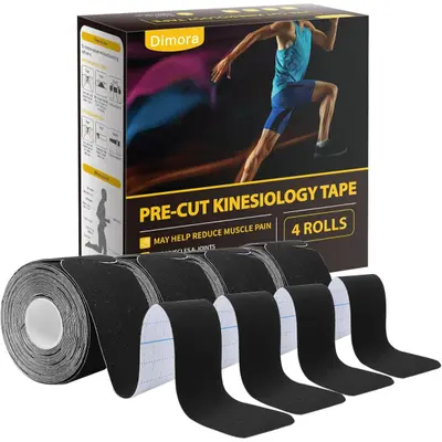 Dimora Kinesiology Tape 4 Rolls, Elastic Cotton Sports Bandage, 16.4 FT Extra Long, 80 Pre-cut Tapes, Breathable & Sweatproof, for Muscle Pain Relief and Joint Support, Sports Special Muscle Bandage, SohoChic